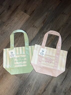 Set of 2 Trader Joe's Pastel Striped Mini Canvas Tote Bags - Green & Pink 2026
